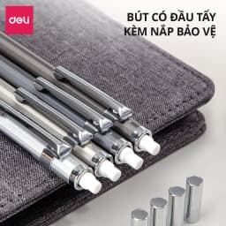 Thumbnail Bút chì kim học sinh Deli kèm đầu tẩy - Ngòi 0.5/0.7mm - Vỏ kim loại không hao mòn chống gỉ- bảo vệ ngòi chì khi sử dụng 2