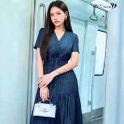 Thumbnail Button-Down Denim Dress – Đầm xòe xếp tầng, Đầm công sở dạo phố nữ IVY moda MS 47B0104 1