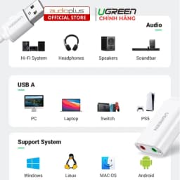 Thumbnail Cáp chuyển âm thanh (Soundcard) USB 2.0 ra 3.5mm UGREEN US205 (30143, 30724) - Bảo hành 18 tháng 3