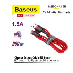 Thumbnail Cáp sạc Baseus Cafule USB dùng cho iP6/7/8/10/11/12/13/14 Chống đứt, chống rối,sạc nhanh, Bảo vệ pin, dài 1m/2m/3m 1
