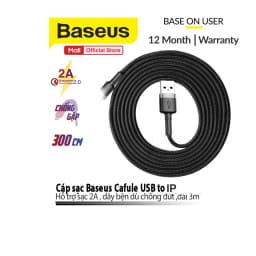 Thumbnail Cáp sạc Baseus Cafule USB dùng cho iP6/7/8/10/11/12/13/14 Chống đứt, chống rối,sạc nhanh, Bảo vệ pin, dài 1m/2m/3m 2