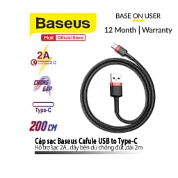 Thumbnail Cáp sạc Baseus Cafule USB to TypeC hỗ trợ truyền dữ liệu cho Android/15/15 ProMax/15 Pro/16pro/16promax (0.5m/1m/2m/3m) 2