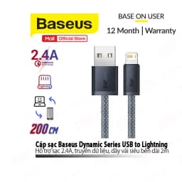 Thumbnail Cáp sạc Baseus Dynamic USB cho iP7/8/10/11/12/13promax 2.4A dây dù siêu bền dài 1m/2m 1
