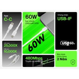 Thumbnail Cáp sạc nhanh Belkin 60W BOOST↑CHARGE™ Chuẩn USB-C to USB-C, Truyền dữ liệu nhanh | Vỏ nhựa bền bỉ, 2