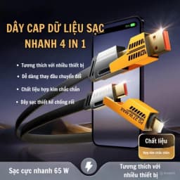 Thumbnail Cáp Sạc Nhanh bọc vải dù 4 Trong 1 Sạc Chống Gẫy Chính Hãng Bảo Hành 16  tháng - Vinzy 1