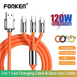 Thumbnail Cáp sạc nhanh FONKEN chất liệu silicone và hợp kim kẽm 3 trong 1 120W 6A cổng type C 1