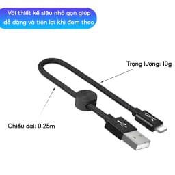 Thumbnail Cáp Sạc Nhanh Siêu Ngắn 25cm CHÍNH HÃNG Hoco Chuẩn USB to L Gọn Gàng Dùng Cho Sạc Dự Phòng 2