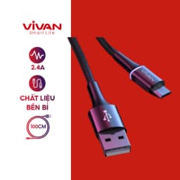 Thumbnail Cáp Sạc Nhanh VIVAN nguồn 2.4A Đèn LED Đổi Màu Thông Minh Thiết Kế Chống Đứt Gãy - Hàng Chính Hãng 2