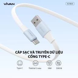 Thumbnail Cáp Sạc Nhanh VIVAN SC100 II/ SL100 II (Type C/ Lin), Màu Trắng Xanh - Công Suất 2.4A, Dài 100cm - Hàng Chính Hãng 2