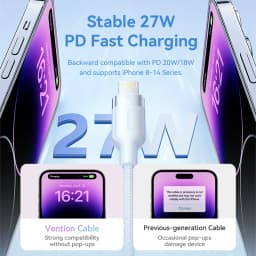 Thumbnail Cáp Vention USB C Cho iPhone 14 13 12 11 Pro Max Xs 8 Plus iPad Macbook Dây 27W PD Sạc Nhanh Loại C Để Chiếu Sáng Dây Dữ Liệu 3