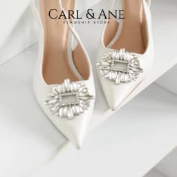 Thumbnail Carl & Ane - Giày Slingback mũi nhọn đính đá pha lê sang trọng dự tiệc cao 8cm màu trắng - WD002 2