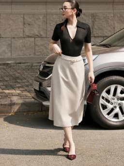 Thumbnail Chân váy A kem dài thắt belt HUONG BOUTIQUE BSZ28 2