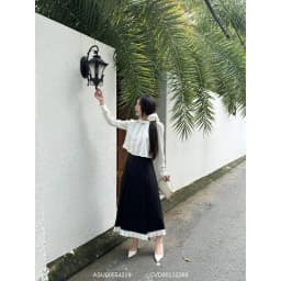 Thumbnail Chân váy chữ A dài phối nơ VMSTYLE, chân váy form xòe xếp ly phối lai CVD00112 - DATELINE 4