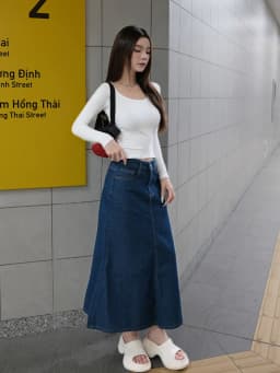 Thumbnail Chân váy denim jean bò dáng dài chữ A lưng cao phong cách Hàn Quốc TiQi Jeans V1-255 1
