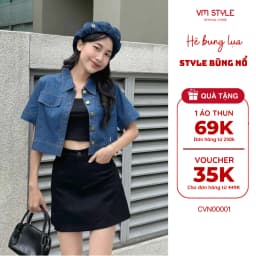 Thumbnail Chân váy ngắn nữ VMSTYLE, chân váy chữ A trơn 1 cúc đen, trắng basic đi học, đi làm 07194 - CVN00001 1