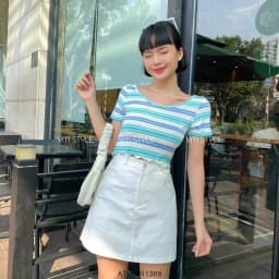 Thumbnail Chân váy ngắn nữ VMSTYLE, chân váy chữ A trơn 1 cúc đen, trắng basic đi học, đi làm 07194 - CVN00001 4