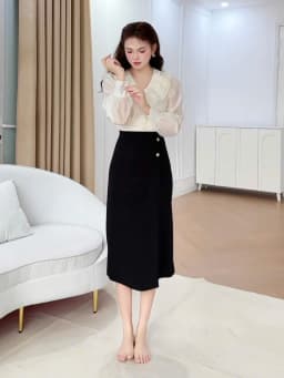 Thumbnail Chân váy nữ dáng A lệch tà cách điệu nhiều màu đính cúc đồng trang trí YAME YCV603 2