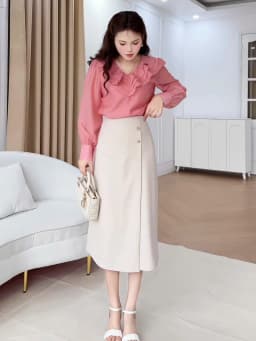 Thumbnail Chân váy nữ dáng A lệch tà cách điệu nhiều màu đính cúc đồng trang trí YAME YCV603 3
