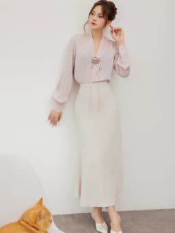 Thumbnail Chân váy nữ dáng đuôi cá dài eo cao màu đen và kem thanh lịch, sang trọng YAME YCV597 4