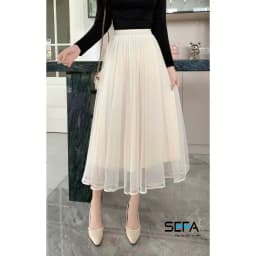 Thumbnail Chân Váy SEFA xếp ly Xòe dáng Dài Lưới Bên Ngoài, lót lụa dập ly mềm chất liệu voan cao cấp có thể mặc 2 kiểu 1