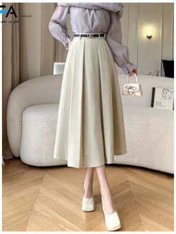 Thumbnail Chân váy xoè công sở dáng dài midi xếp ly công sở chất liệu kate xước cao cấp kèm đai 1