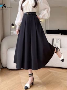 Thumbnail Chân váy xoè công sở dáng dài midi xếp ly công sở chất liệu kate xước cao cấp kèm đai 2