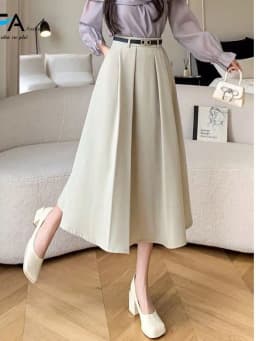Thumbnail Chân váy xoè công sở dáng dài midi xếp ly công sở chất liệu kate xước cao cấp kèm đai 3