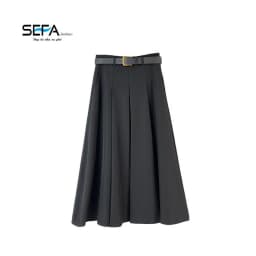 Thumbnail Chân váy xoè công sở SEFA dáng A dài midi xếp ly may chiết eo kèm đai chất liệu kate xước cao cấp 4