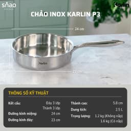 Thumbnail Chảo Inox 304 Karlin P3 Đáy 3 Lớp Size 24cm Chống Dính Tự Thân Thương Hiệu Đức Snap Kitchen 2