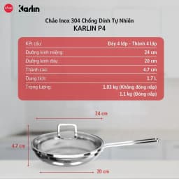 Thumbnail Chảo Inox Karlin P4 Đáy 4 Lớp Size 24cm Chống Dính Tự Thân Thương Hiệu Đức [Snap Kitchen] 2