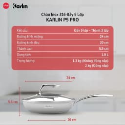 Thumbnail Chảo Inox KARLIN P5 Pro Đáy 5 Lớp Size 24cm Inox 316 Chống Dính Tự Thân_Thương Hiệu Đức [Snap Kitchen] 1