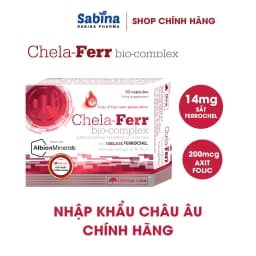 Thumbnail Chela-Ferr Bio-complex (Olimp Labs)14mg sắt dạng chelate Ferrochel, 200mcg Axit Folic, 1 hộp 30 viên 11,6g 1