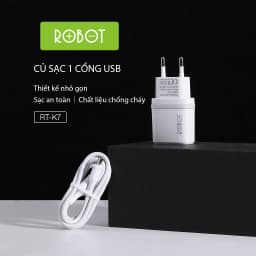Thumbnail Cốc Sạc 1 Cổng USB ROBOT RT-K7 Thiết Kế Nhỏ Gọn Kèm Cáp Micro 1m Hàng Chính Hãng Bảo Hành 12 Tháng 1 Đổi 1 2