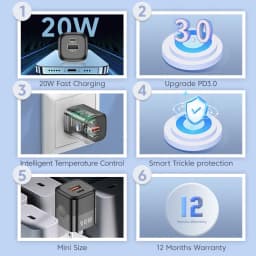 Thumbnail Cốc sạc nhanh KUULAA 20W PD QC 4.0 3.0 hai cổng cắm tường du lịch cho Android Samsung Huawei 2