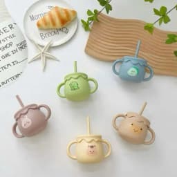 Thumbnail Cốc Tập Uống, Tập Hút Silicon Thực Phẩm 3 Giai đoạn KidsWorld Tặng Kèm Nắp Cho Bé 1