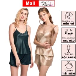 Thumbnail COMBO 2 đồ bộ mặc nhà WANNABE đồ ngủ nữ quần sọt áo 2 dây lụa mịn mát kiểu đơn giản thoải mái BS612 4