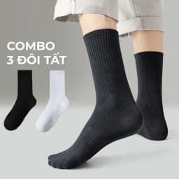 Thumbnail Combo 3 đôi tất trơn cổ cao dễ phối đồ, Set 3 đôi tất cao cổ G2 màu đen hoặc trắng bằng cotton hàng VNXK 1