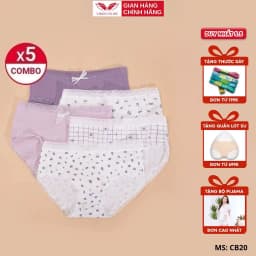 Thumbnail Combo 5 Quần Lót Cotton Nữ Cạp Cao VINGO Thấm Hút Kháng Khuẩn Phối Viền Ren Lưới Mềm CB20 VNGO 1