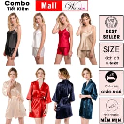 Thumbnail Combo áo choàng ngủ bộ đùi nữ lụa mịn WANNABE thoải Mái thời trang tối giản tiết kiệm hơn KI010BS612 2