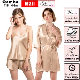 Thumbnail Combo áo choàng ngủ bộ đùi nữ lụa mịn WANNABE thoải Mái thời trang tối giản tiết kiệm hơn KI010BS612 3