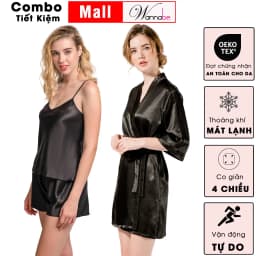 Thumbnail Combo áo choàng ngủ bộ đùi nữ lụa mịn WANNABE thoải Mái thời trang tối giản tiết kiệm hơn KI010BS612 4
