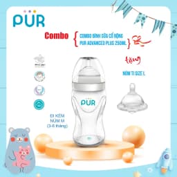 Thumbnail Combo Bình sữa cổ rộng Pur Advanced Plus 250ml (có sẵn núm M 3-6th) + núm lẻ size L 1