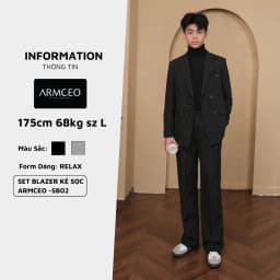 Thumbnail COMBO quần áo blazer kẻ sọc quần suông kẻ sọc ARMCEO dáng suông rộng hack dáng che khuyết điểm siêu tốt -SB02 2
