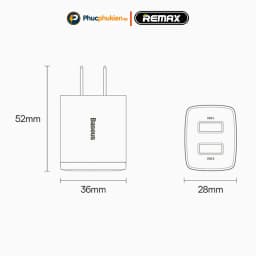 Thumbnail Củ sạc 2 cổng chính hãng Baseus M02 hỗ trợ sạc nhanh 10w thiết kế nhỏ gọn dễ dàng mang theo - Phúc Phụ Kiện 1