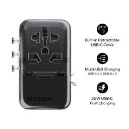 Thumbnail Củ sạc du lịch Momax 1-World+ Flow 35W 4-Port w/ Built-in USB-C Cable + AC Travel Adaptor (White) 2