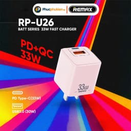 Thumbnail Củ sạc nhanh 33w Remax U26 thiết kế 2 cổng sạc nhanh PD 33w và QC4.0 30w sạc đầy 60% pin trong 30 phút Phúc Phụ Kiện 1