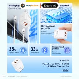 Thumbnail Củ sạc nhanh 35w Remax U161 2 cổng sạc đầy 60% pin 30 phút cho 16 seris trở xuống - Phúc Phụ Kiện 2