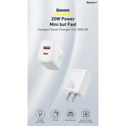 Thumbnail Củ sạc nhanh Baseus Compact Quick Charger PD 20W 2 cổng ( USB + Type C Dual Port, QC 3.0, chân cắm US ) nhỏ gọn 2