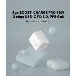 Thumbnail Củ sạc nhanh Belkin PRO GaN 65W | 2 cổng USB-C, Thiết kế nhỏ gọn, công nghệ tối ưu, An toàn cao 2