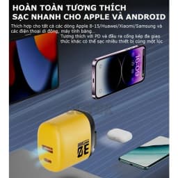 Thumbnail Củ sạc nhanh GAN+ PD30W 2 cổng cắm usb type-c dùng cho điện thoại iphone samsung oppo – Gutek S520 4